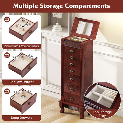 Jewelry Armoire Cabinet with Mirror and 7 Drawers