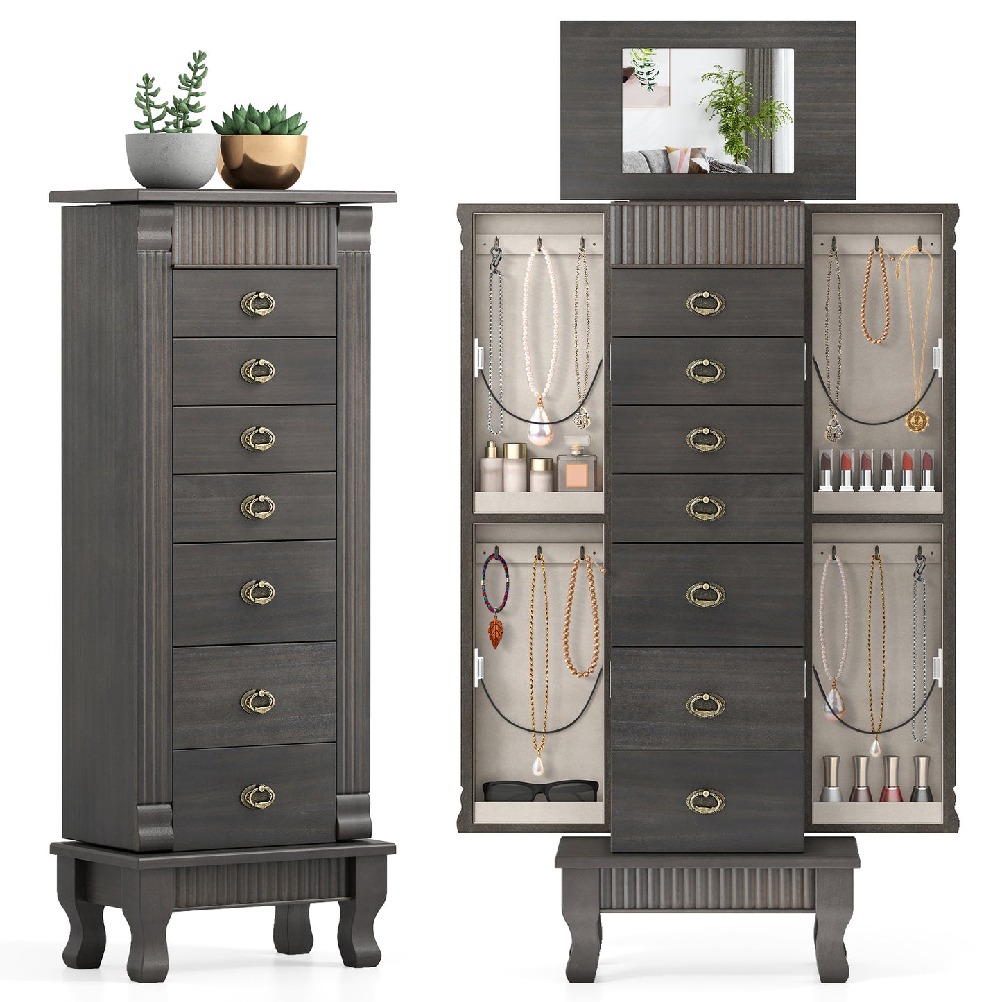 Jewelry Armoire Cabinet with Mirror and 7 Drawers