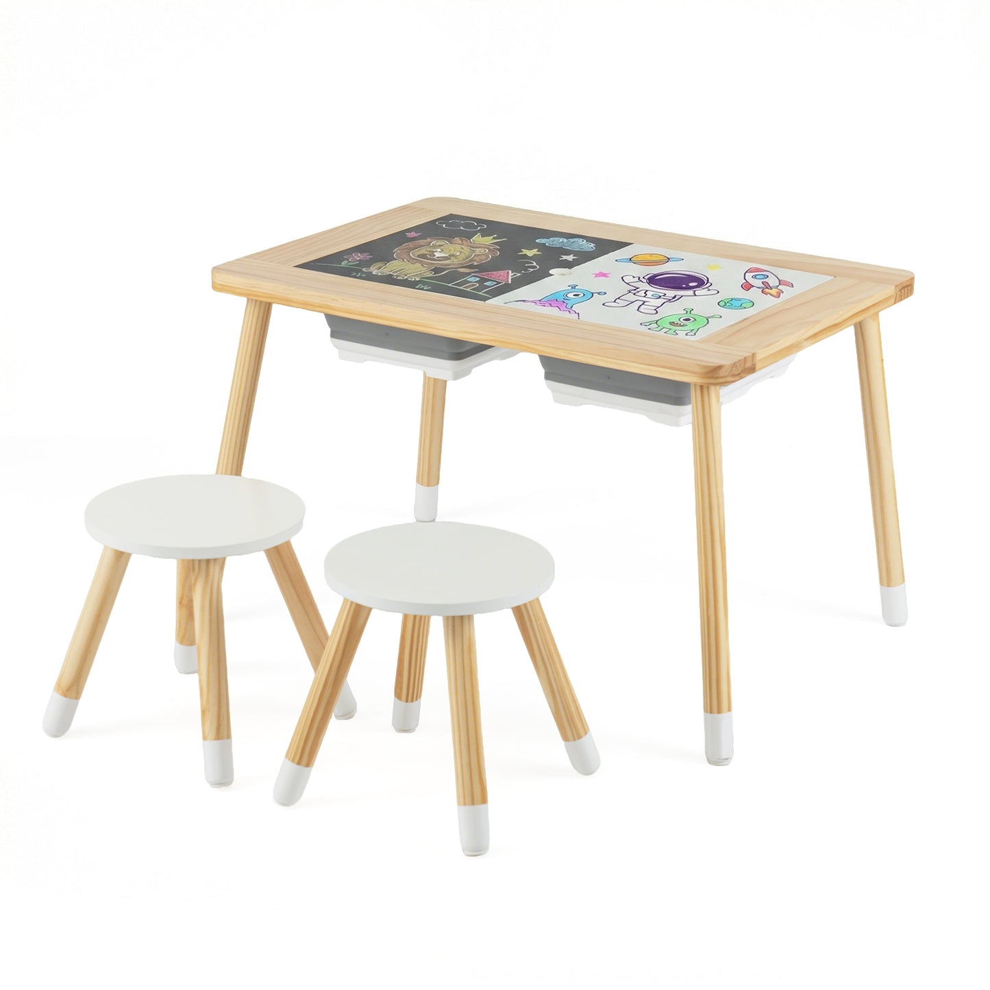 Kids Activity Table Set with Double-Sided Boards and 2 Stools