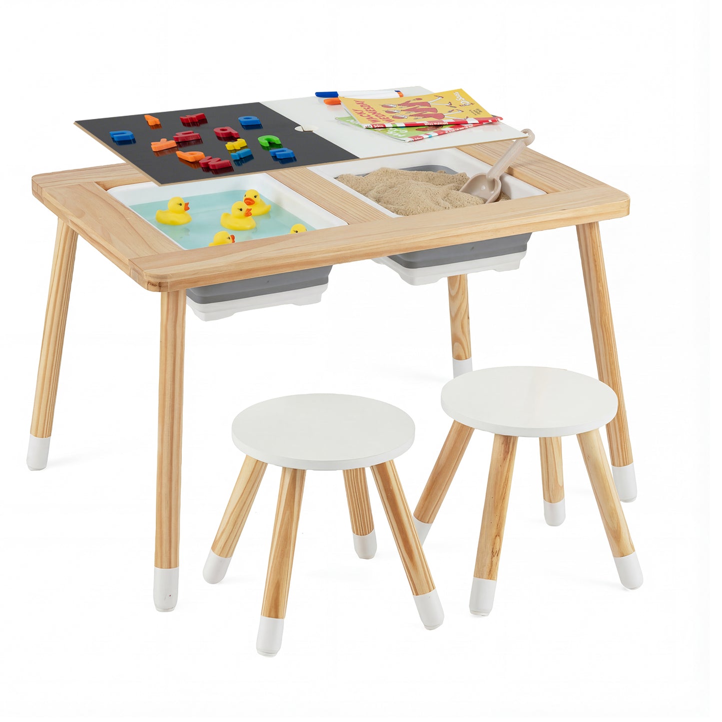 Kids Activity Table Set with Double-Sided Boards and 2 Stools