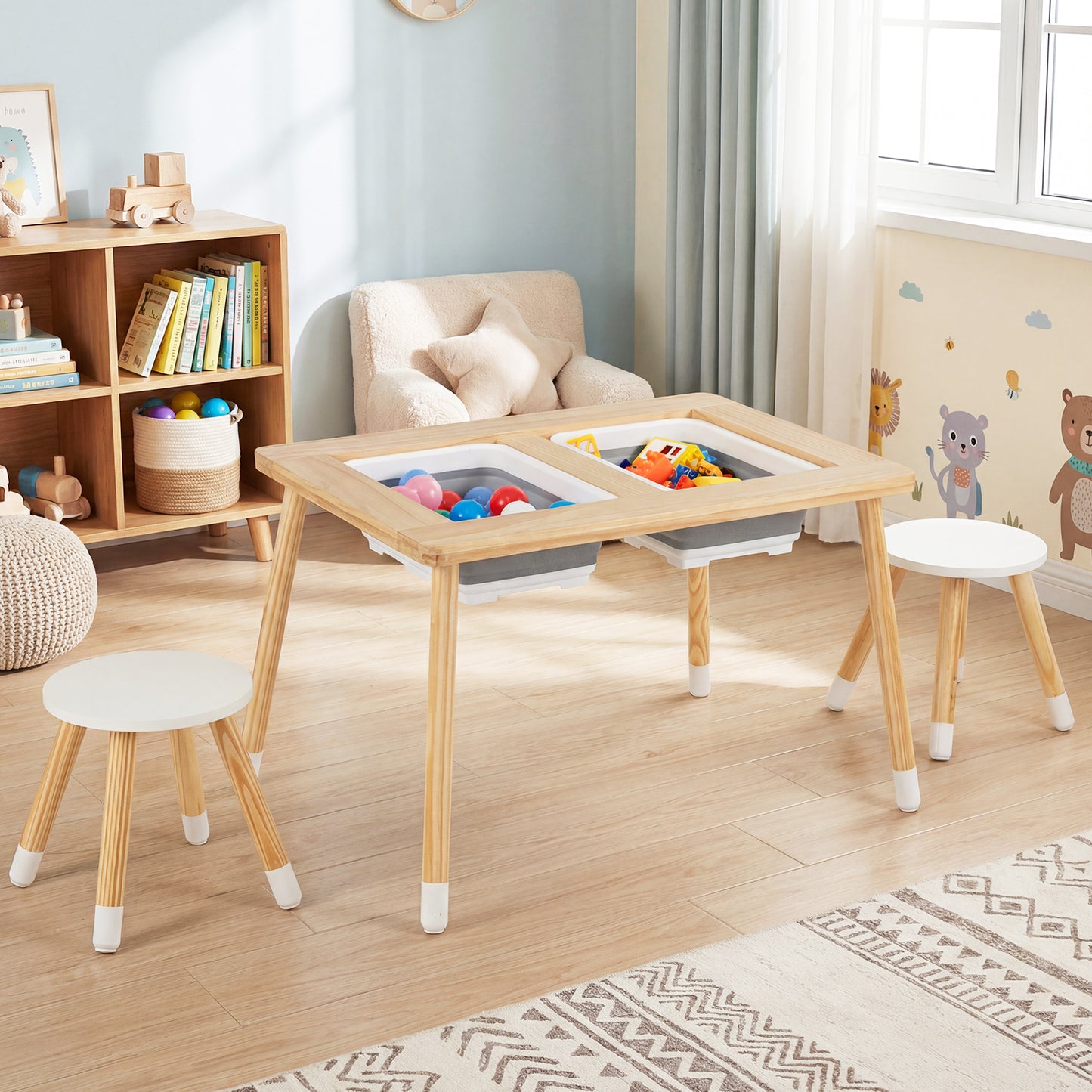 Kids Activity Table Set with Double-Sided Boards and 2 Stools