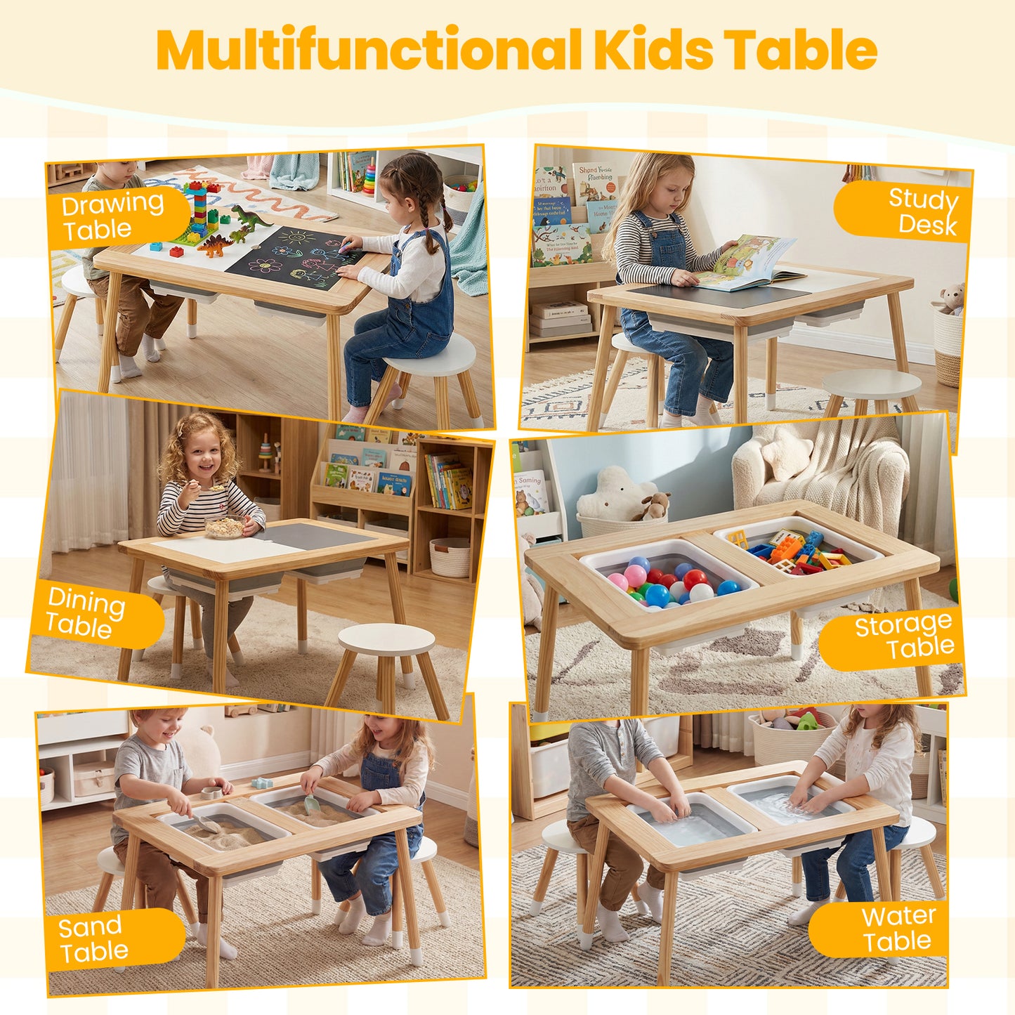 Kids Activity Table Set with Double-Sided Boards and 2 Stools