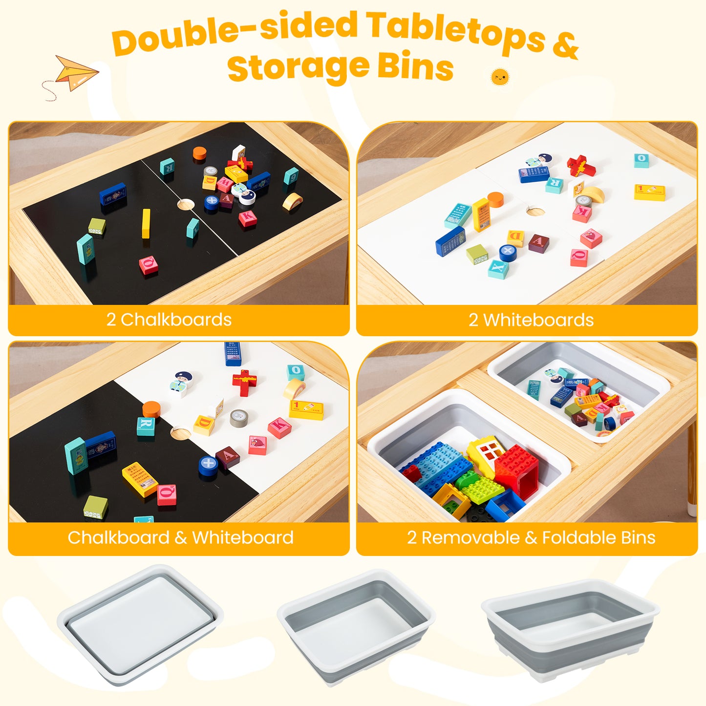 Kids Activity Table Set with Double-Sided Boards and 2 Stools