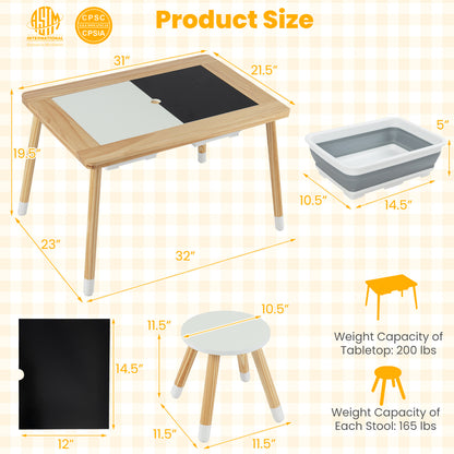 Kids Activity Table Set with Double-Sided Boards and 2 Stools