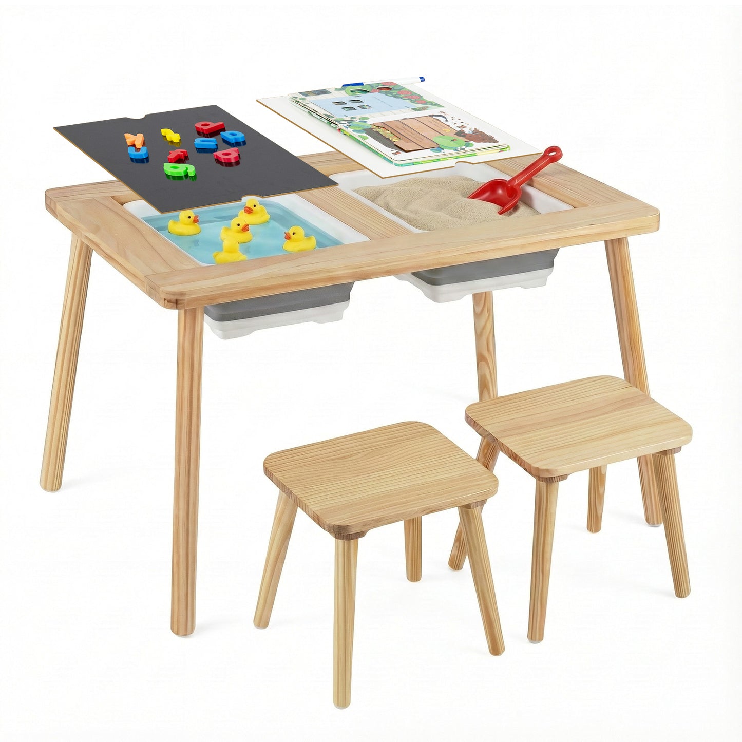 Kids Activity Table Set with 2 Storage Bins and Stools