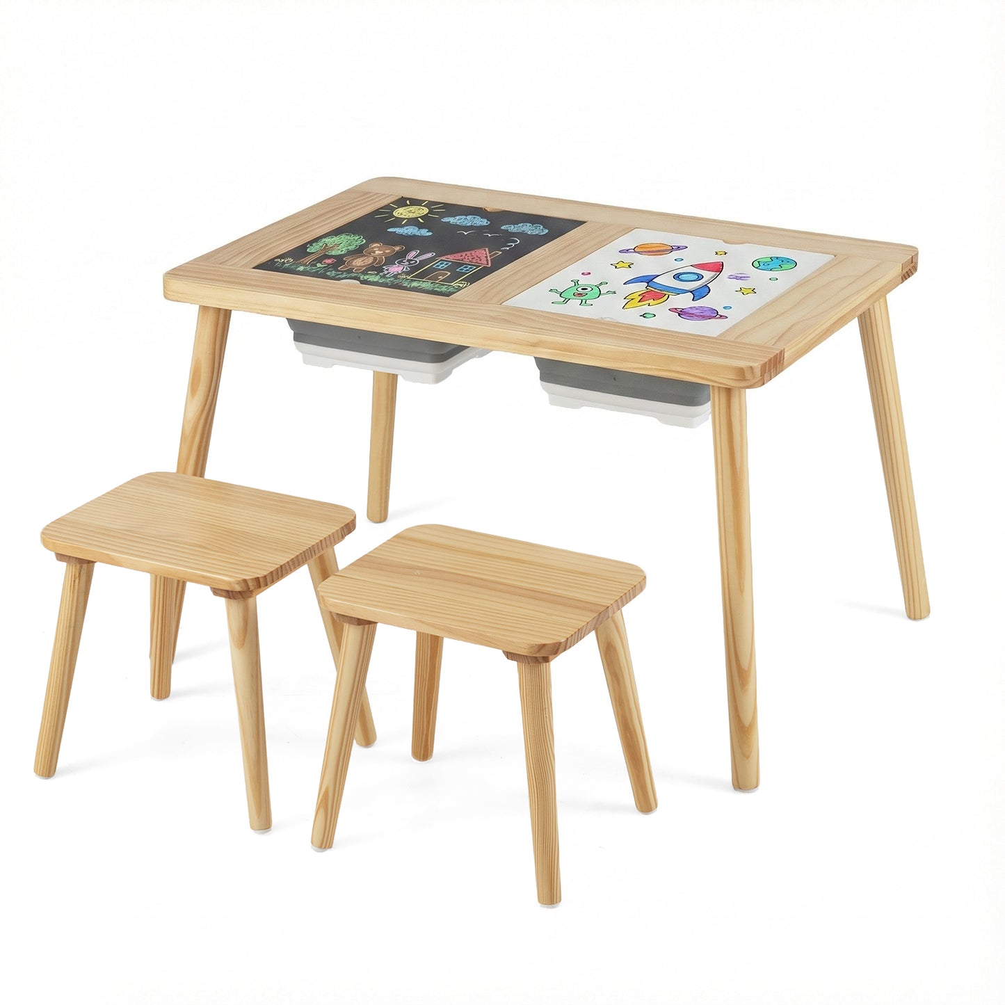 Kids Activity Table Set with 2 Storage Bins and Stools