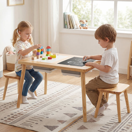 Kids Activity Table Set with 2 Storage Bins and Stools