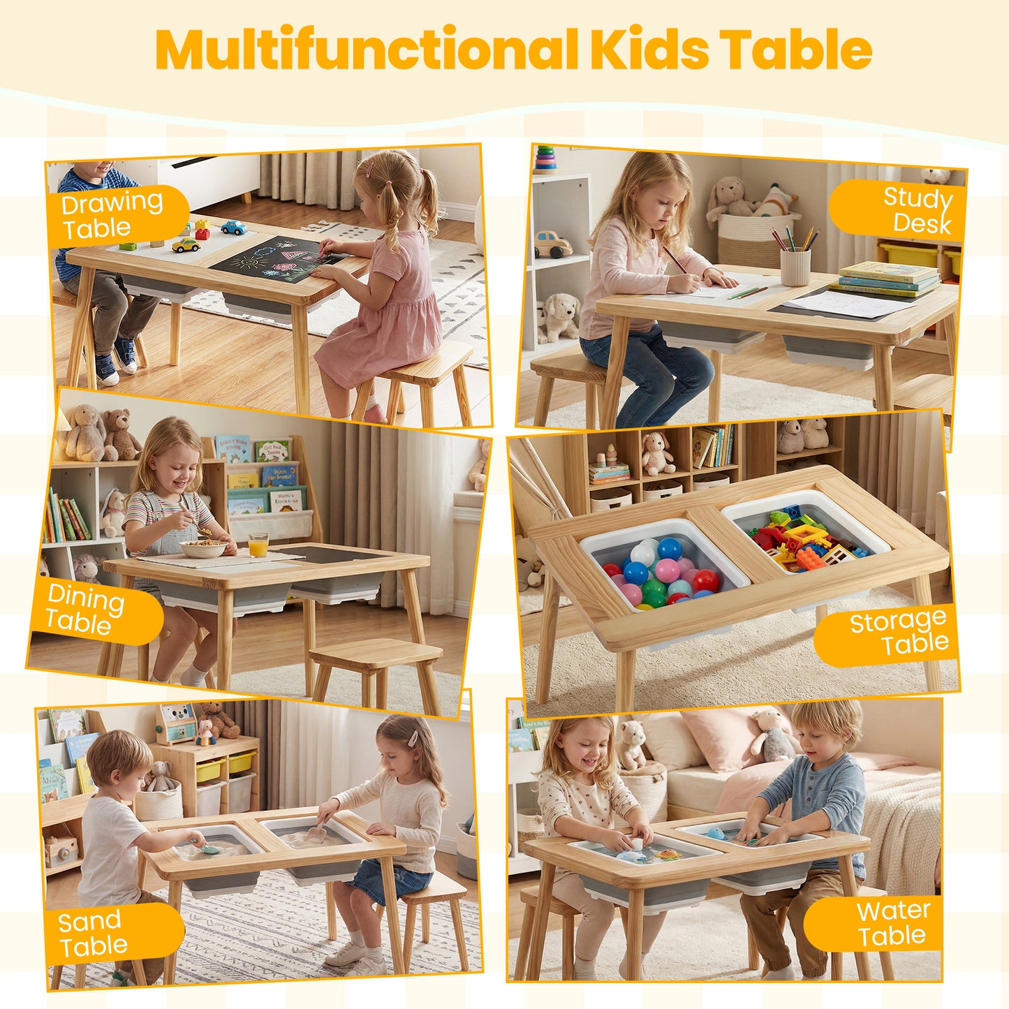 Kids Activity Table Set with 2 Storage Bins and Stools