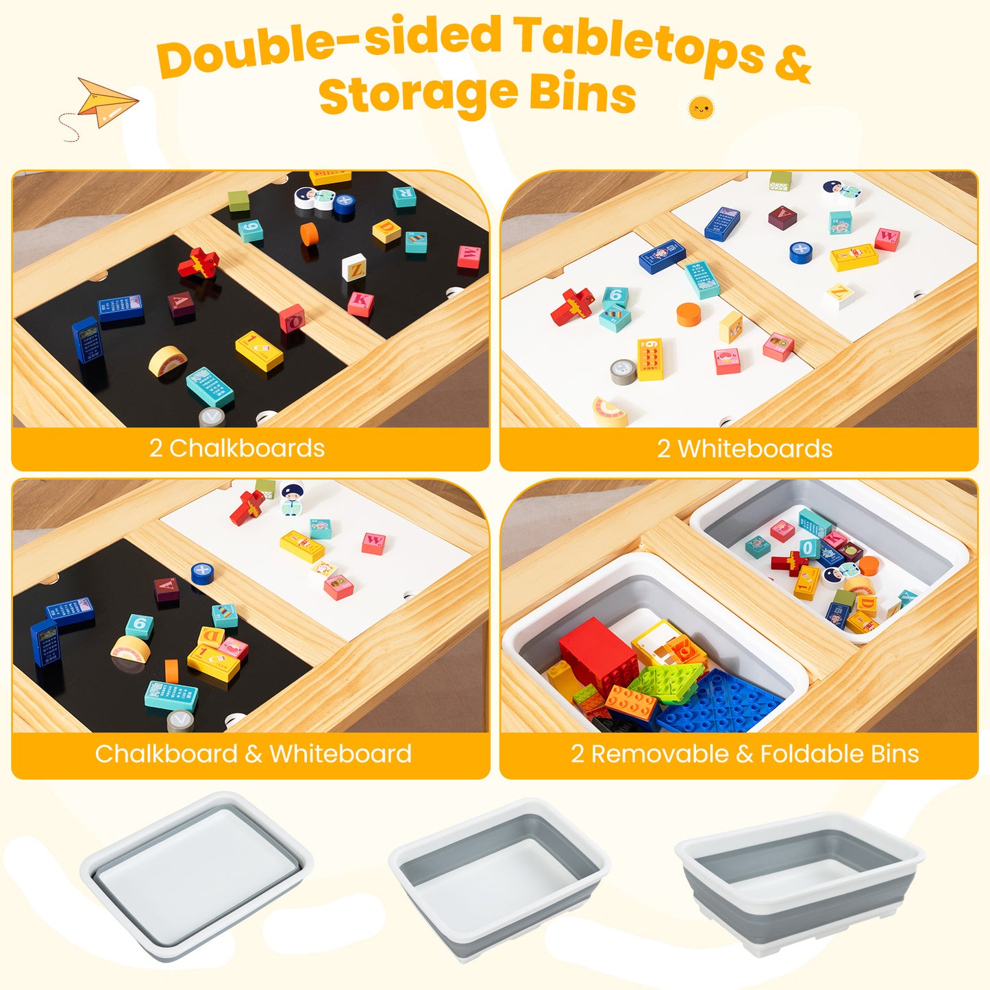 Kids Activity Table Set with 2 Storage Bins and Stools