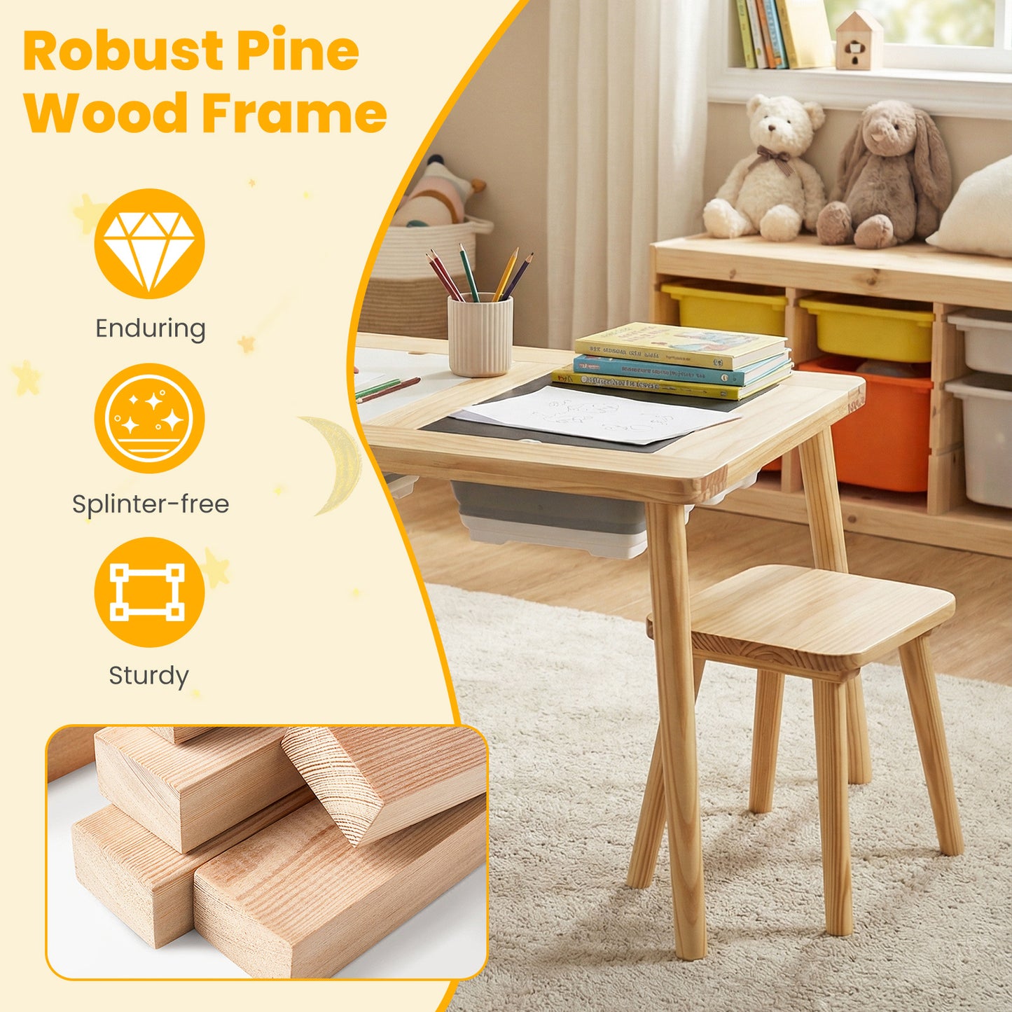 Kids Activity Table Set with 2 Storage Bins and Stools