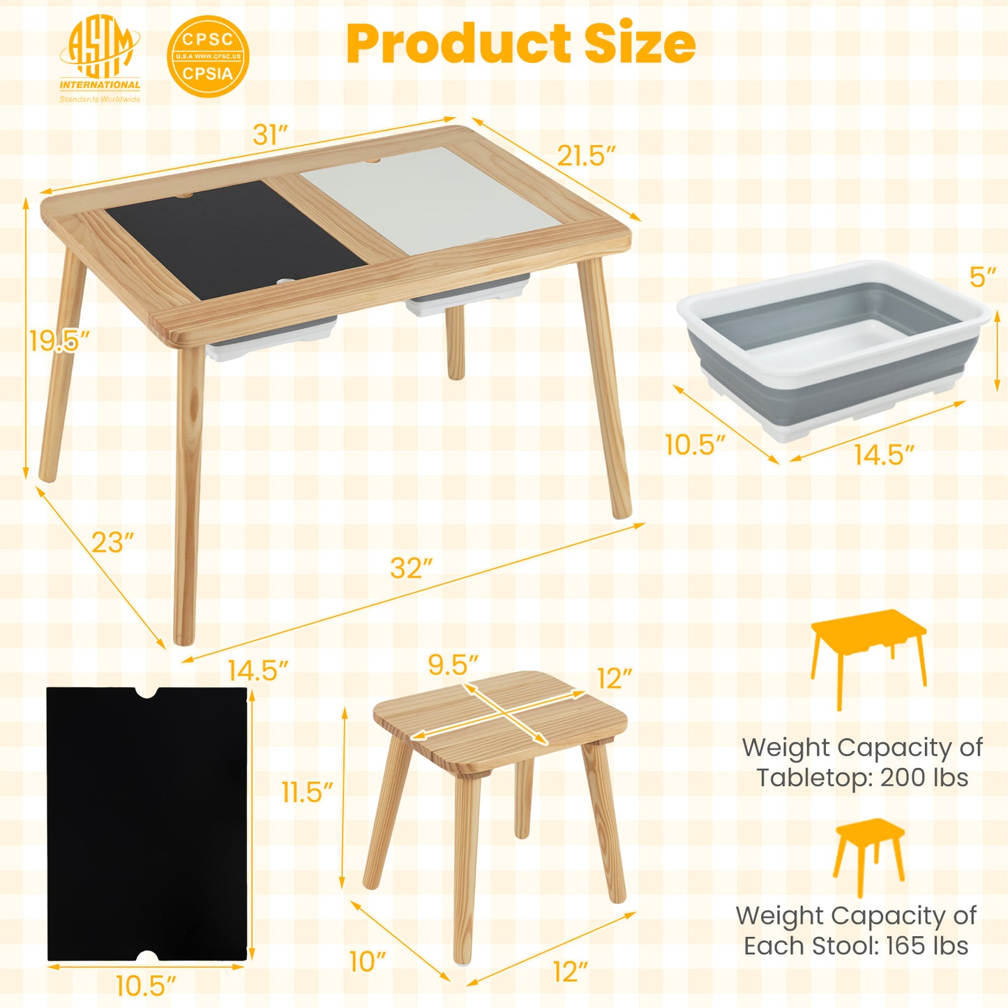 Kids Activity Table Set with 2 Storage Bins and Stools