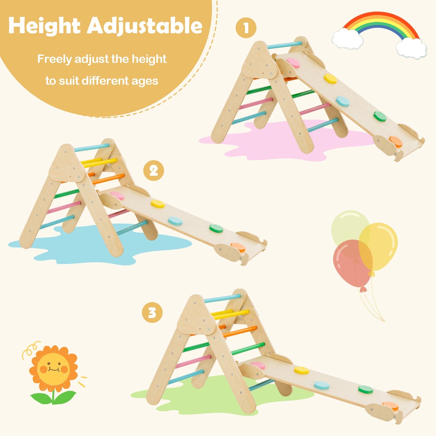 5-in-1 Wooden Kids Climber Toys with Triangle Arch Ramp