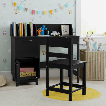 Kids Study Desk and Chair Set with Storage - Solid Wood