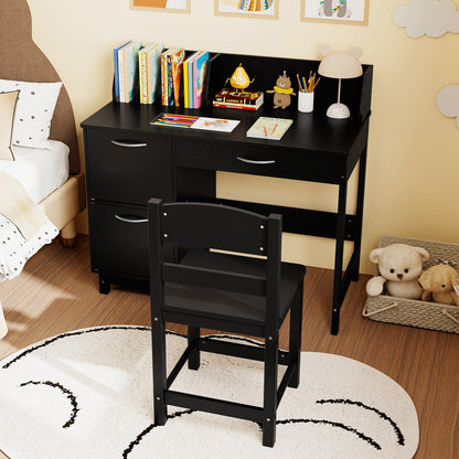 Kids Study Desk and Chair Set with Storage - Solid Wood