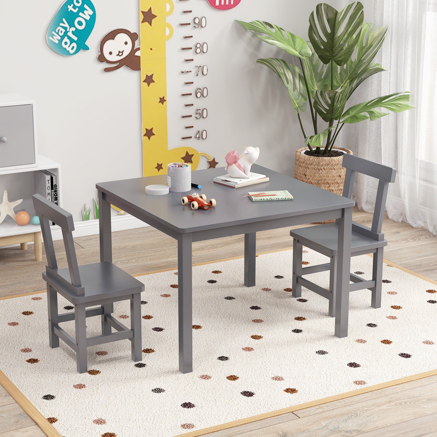Kids Table and 2 Chairs Set - Solid Wood Construction