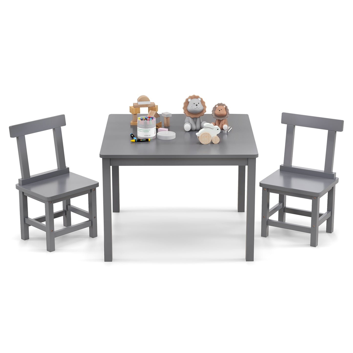 Kids Table and 2 Chairs Set - Solid Wood Construction