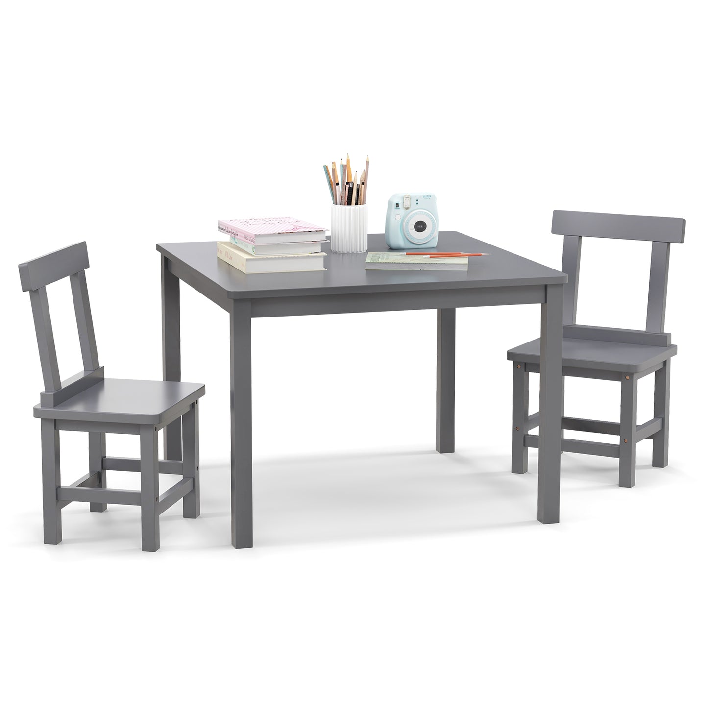 Kids Table and 2 Chairs Set - Solid Wood Construction