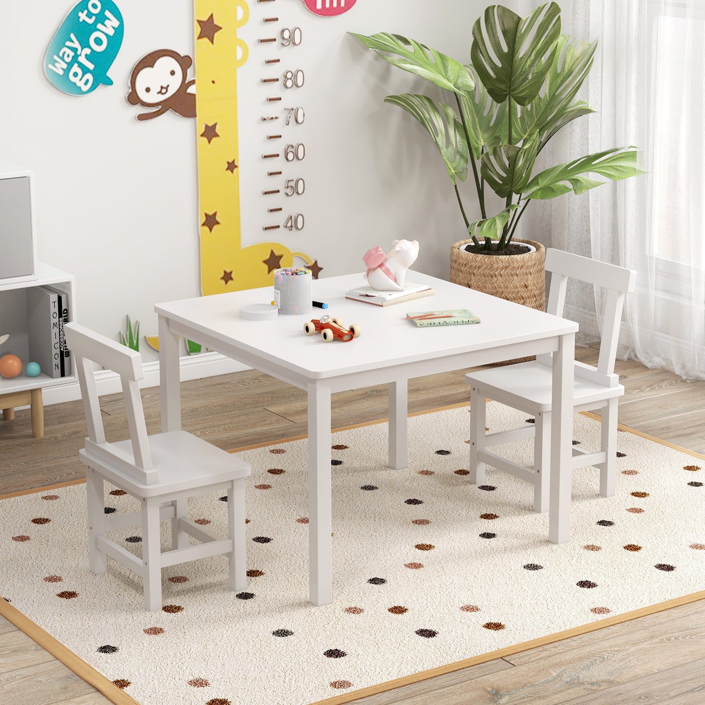 Kids Table and 2 Chairs Set - Solid Wood Construction