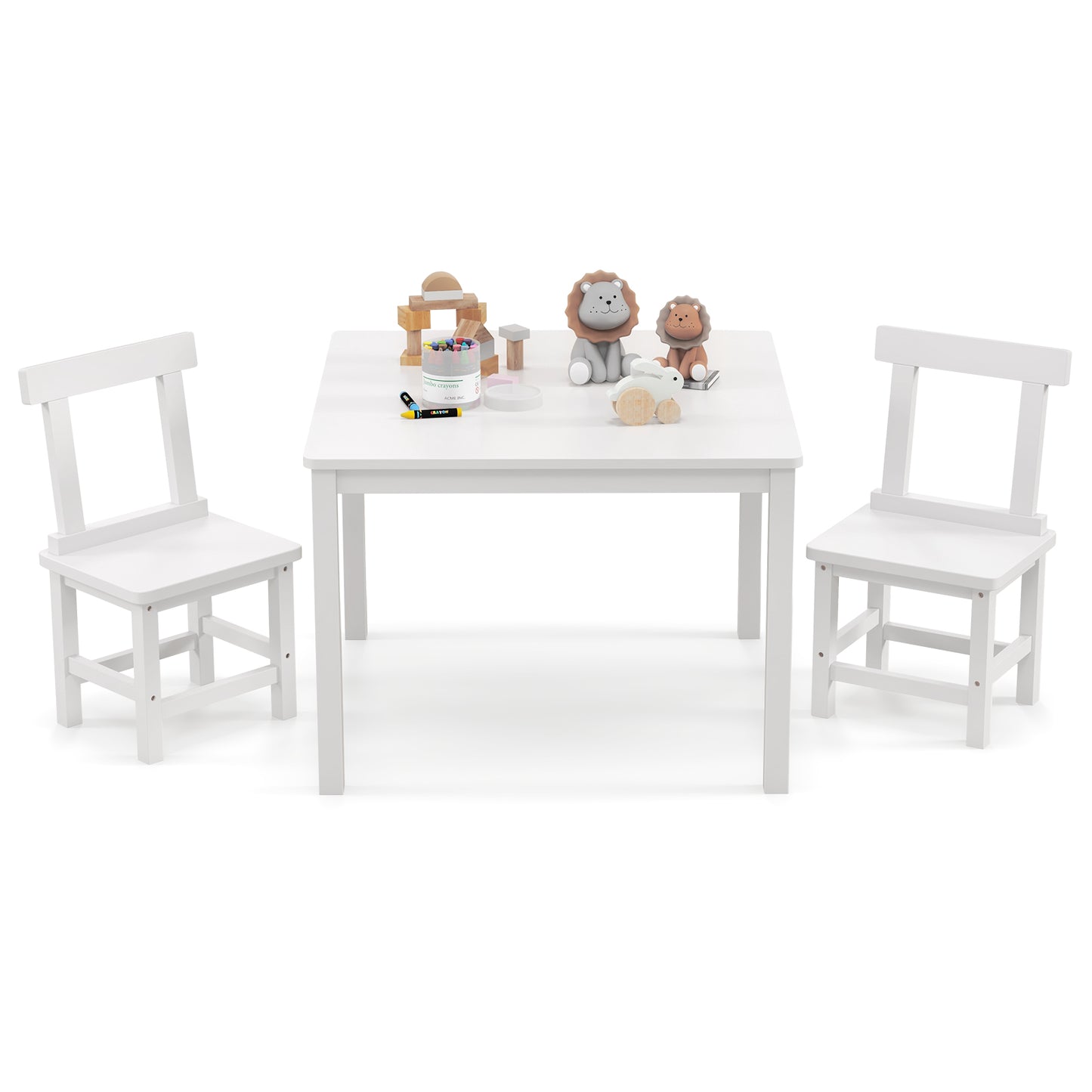Kids Table and 2 Chairs Set - Solid Wood Construction
