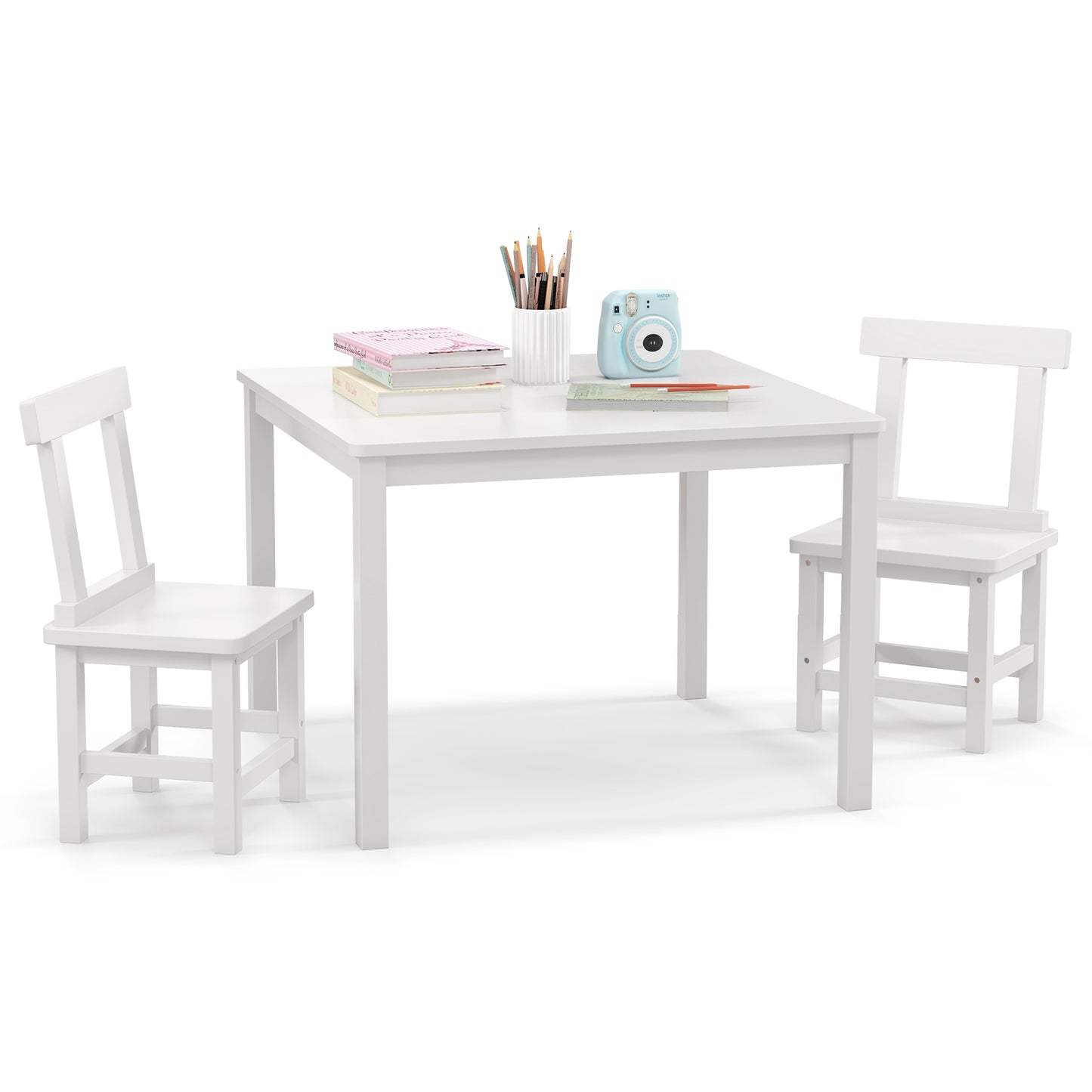 Kids Table and 2 Chairs Set - Solid Wood Construction