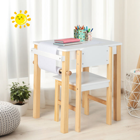 Kids Art Table and Chair Set with Paper Roll and Drawer