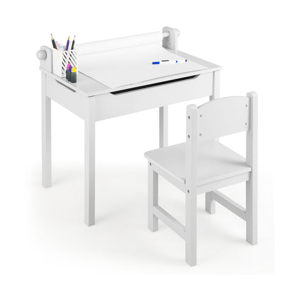 Kids Table and Chair Set with Storage and Paper Roll Holder