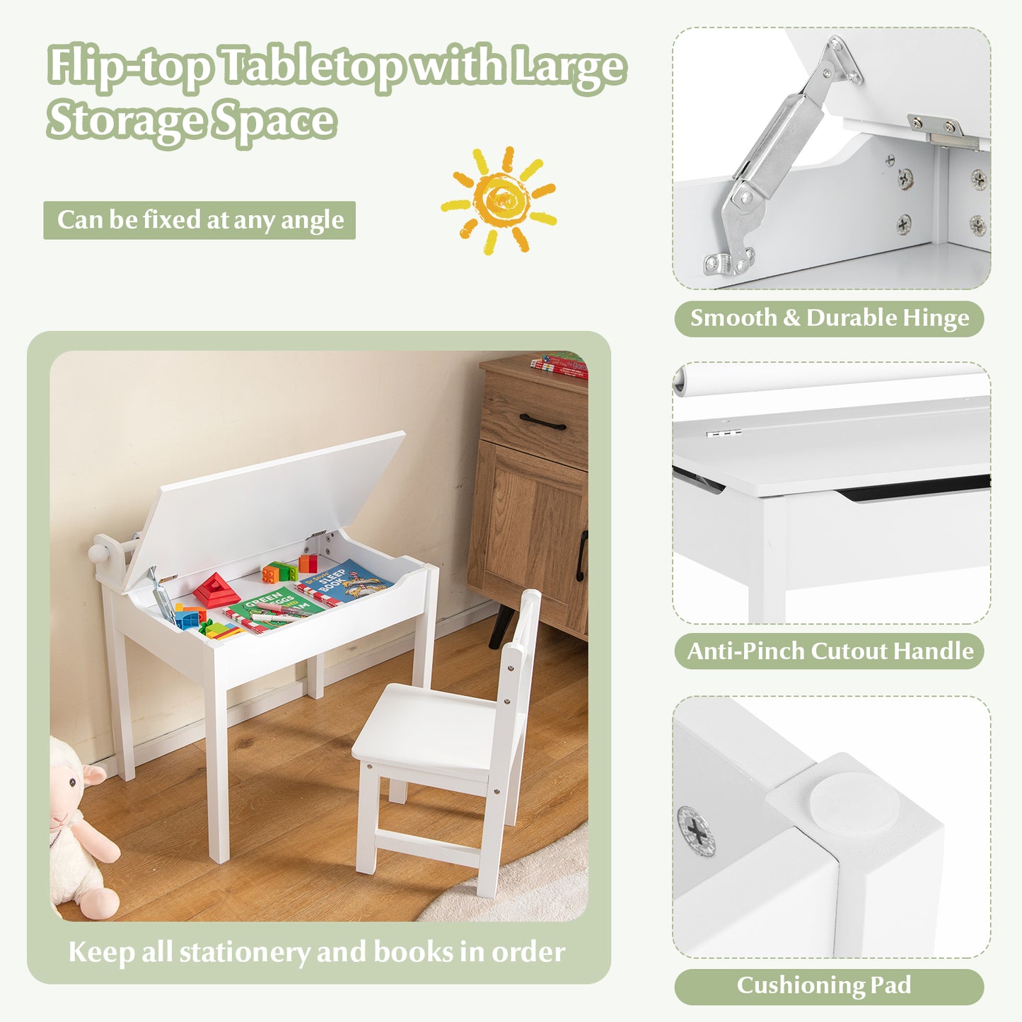 Kids Table and Chair Set with Storage and Paper Roll Holder