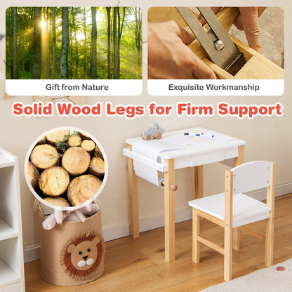 Kids Art Table and Chair Set with Paper Roll and Drawer