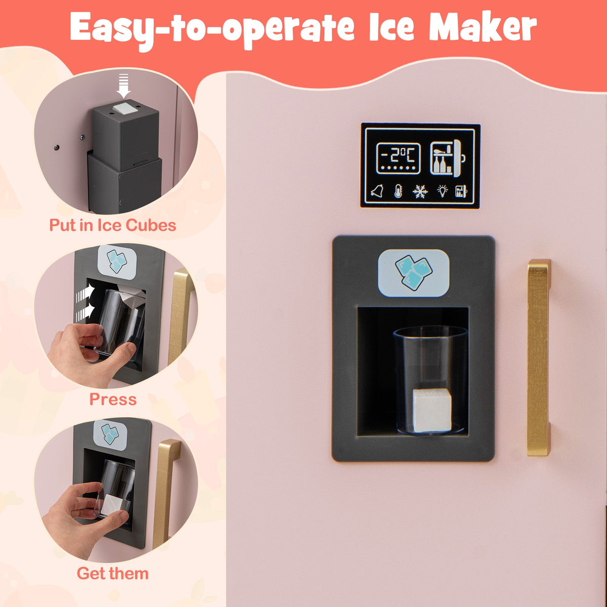 Wooden Kids Kitchen Playset with Chalkboard Ice Maker Sink Lighted Microwave
