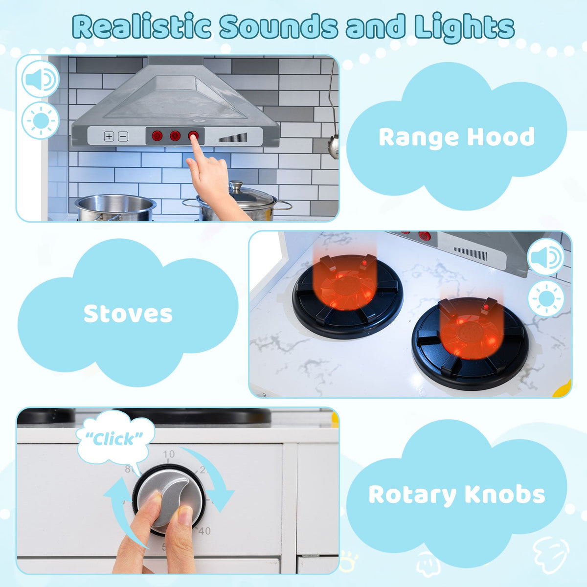 Wooden Kitchen Playset with Lights and Sounds for Ages 3+