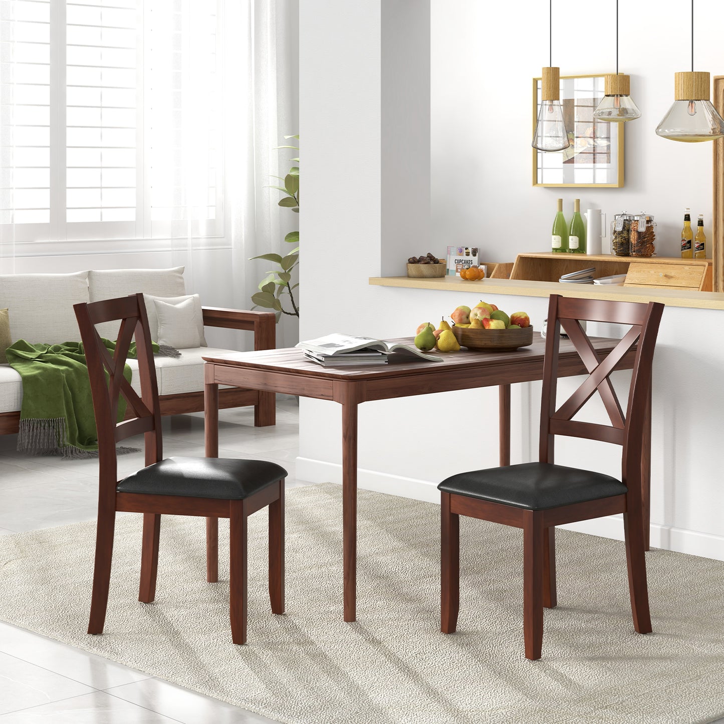 Wooden Dining Chairs Set of 2 with Padded Seat