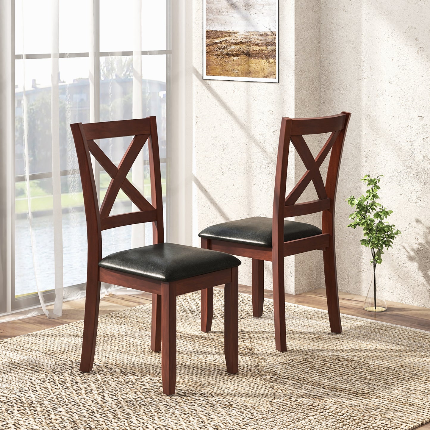 Wooden Dining Chairs Set of 2 with Padded Seat