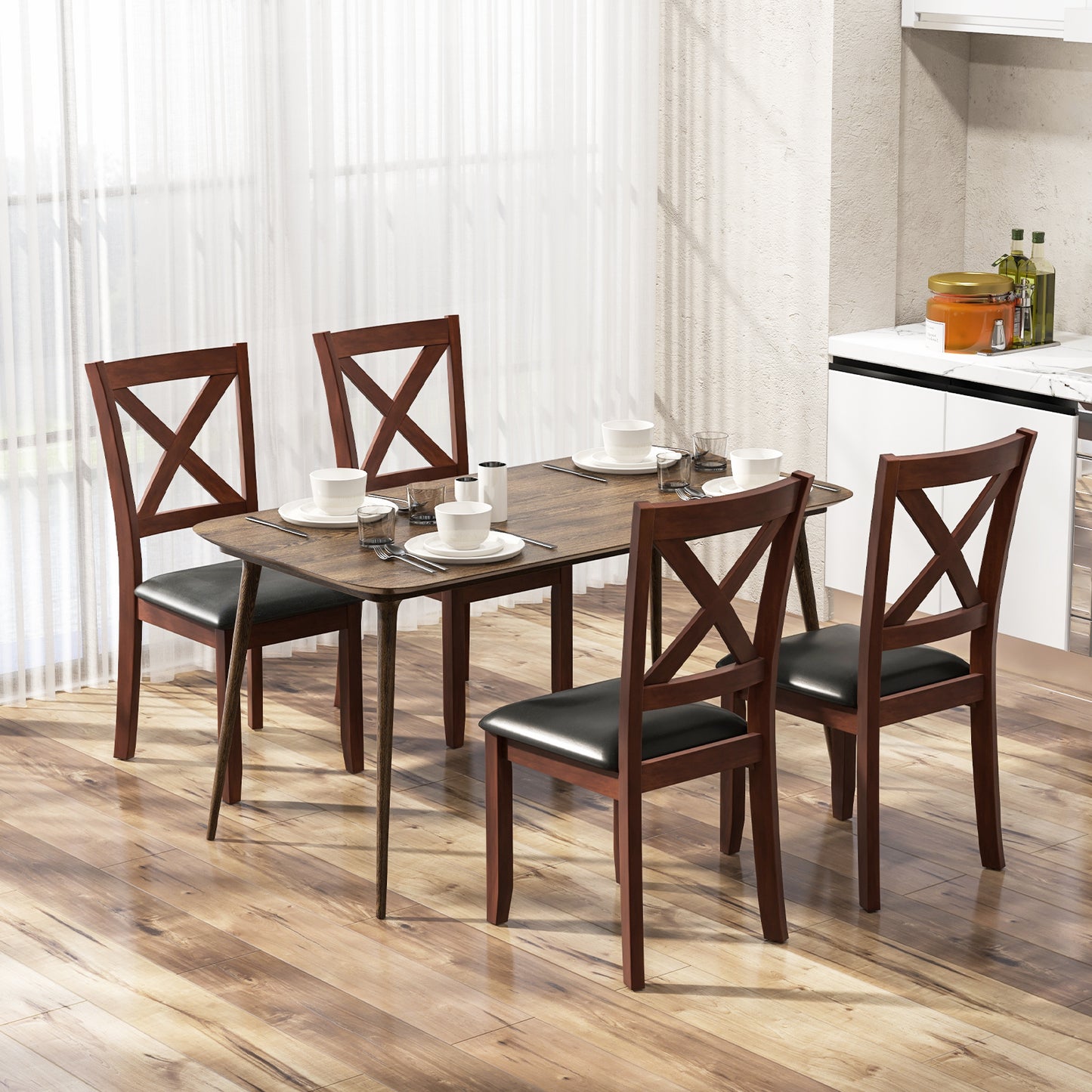 Wooden Dining Chairs Set of 2 with Padded Seat