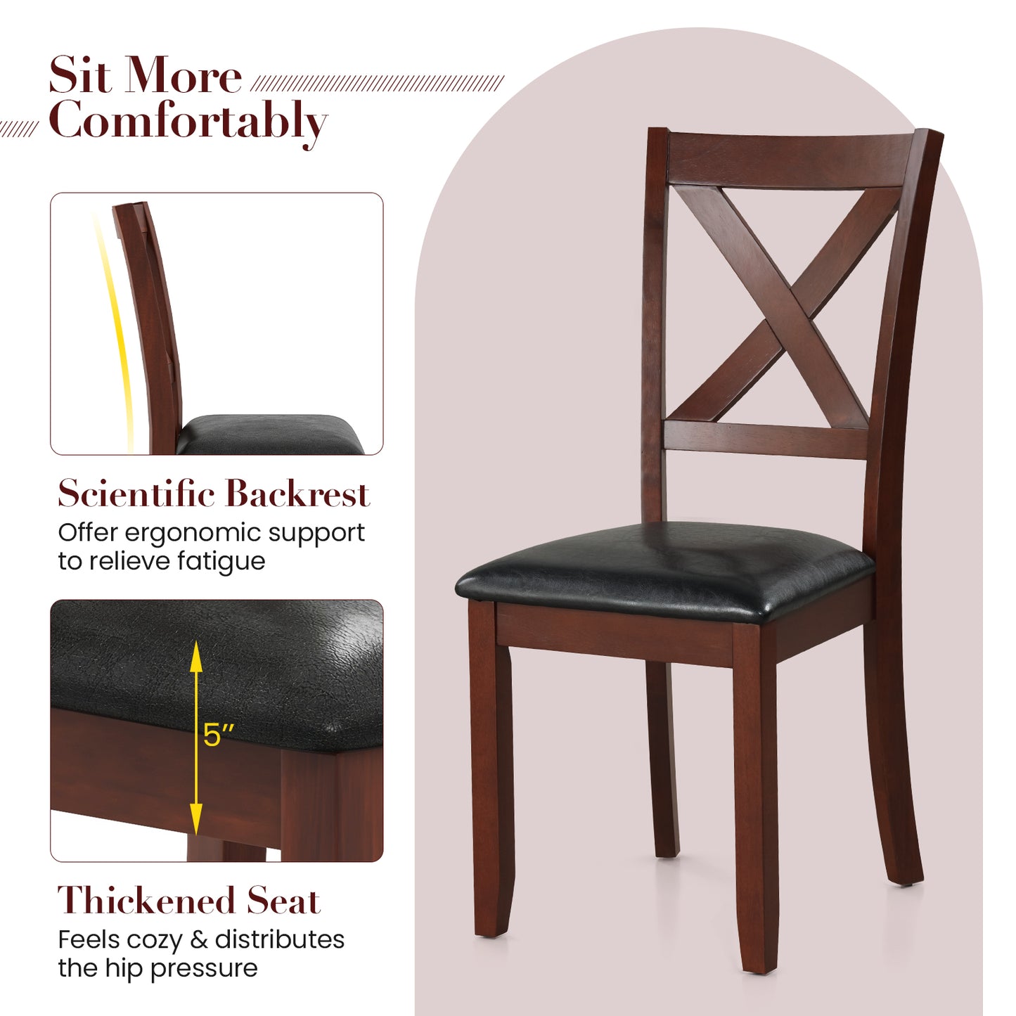 Wooden Dining Chairs Set of 2 with Padded Seat