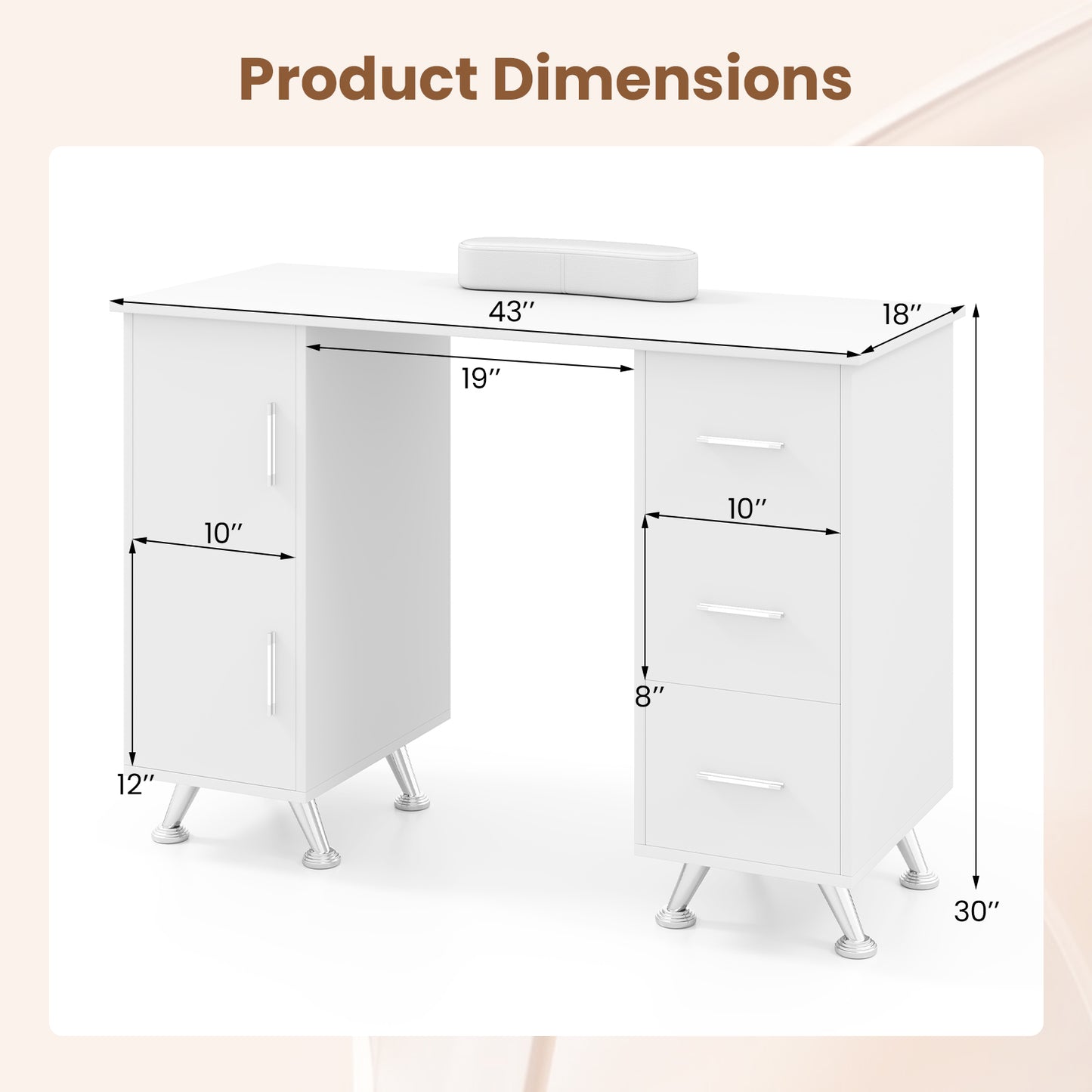 Wooden Manicure Table Nail Desk with Drawers Wrist Rest-White
