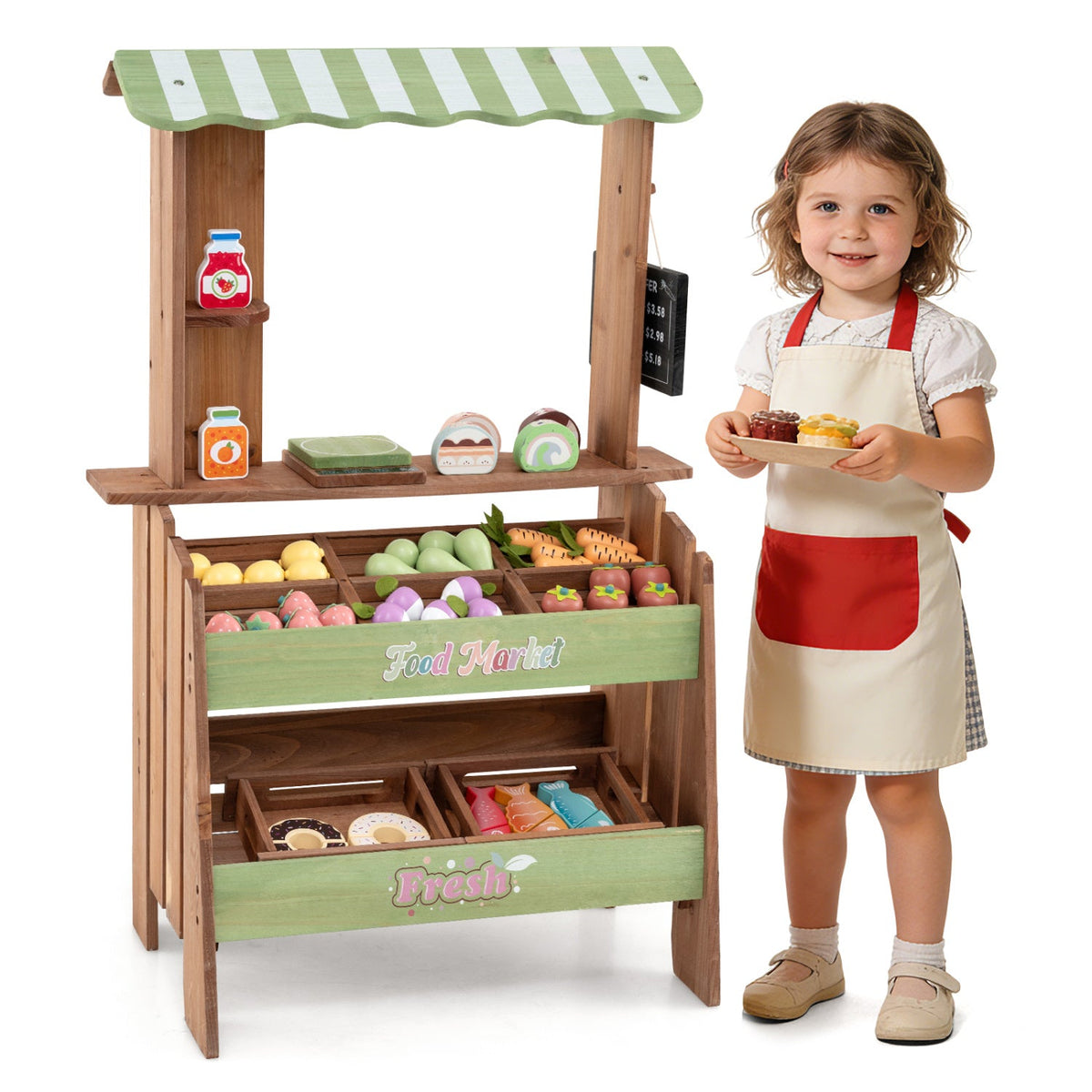 Wooden Grocery Store Playset with Chalkboard & 43 Accessories