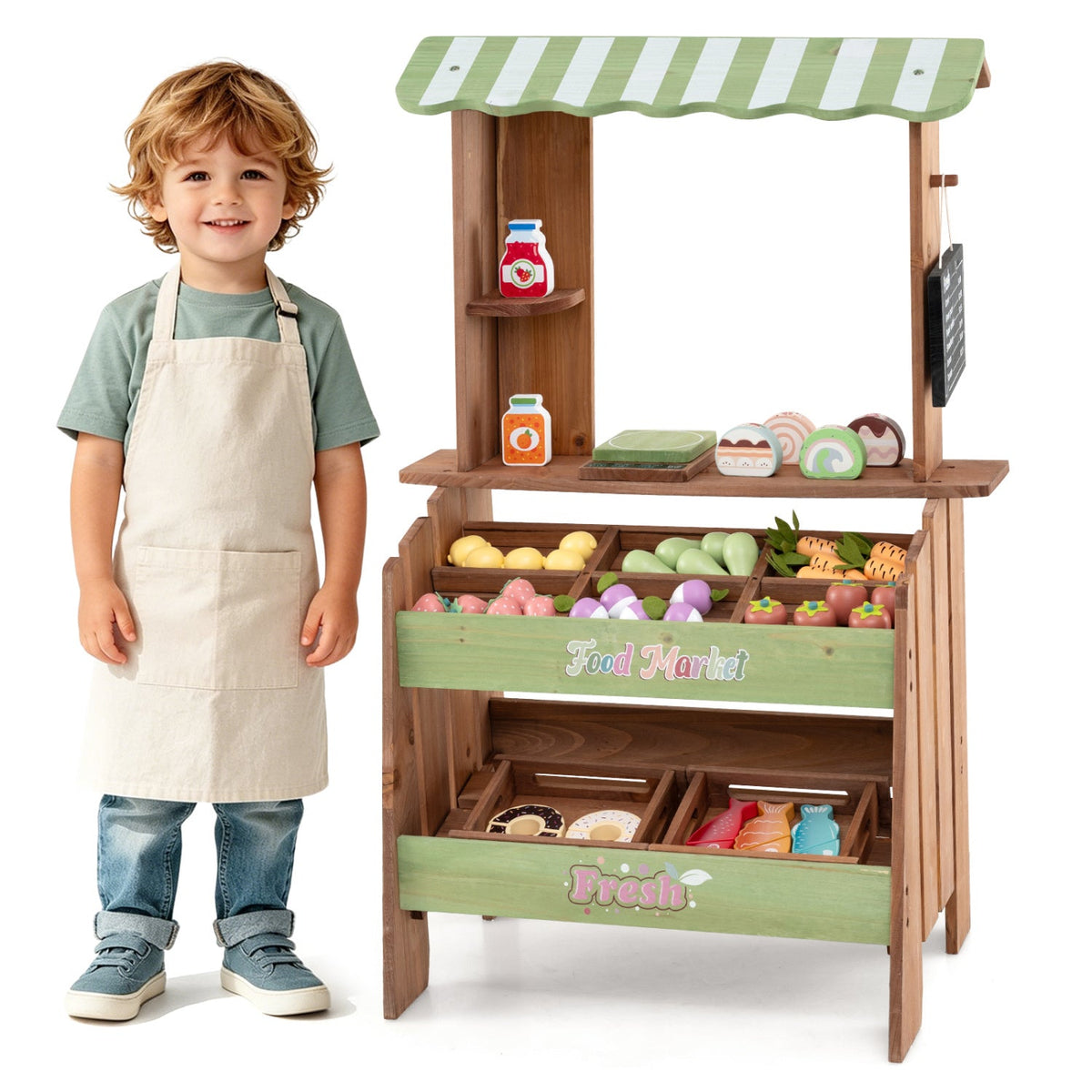 Wooden Grocery Store Playset with Chalkboard & 43 Accessories