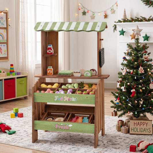 Wooden Grocery Store Playset with Chalkboard & 43 Accessories