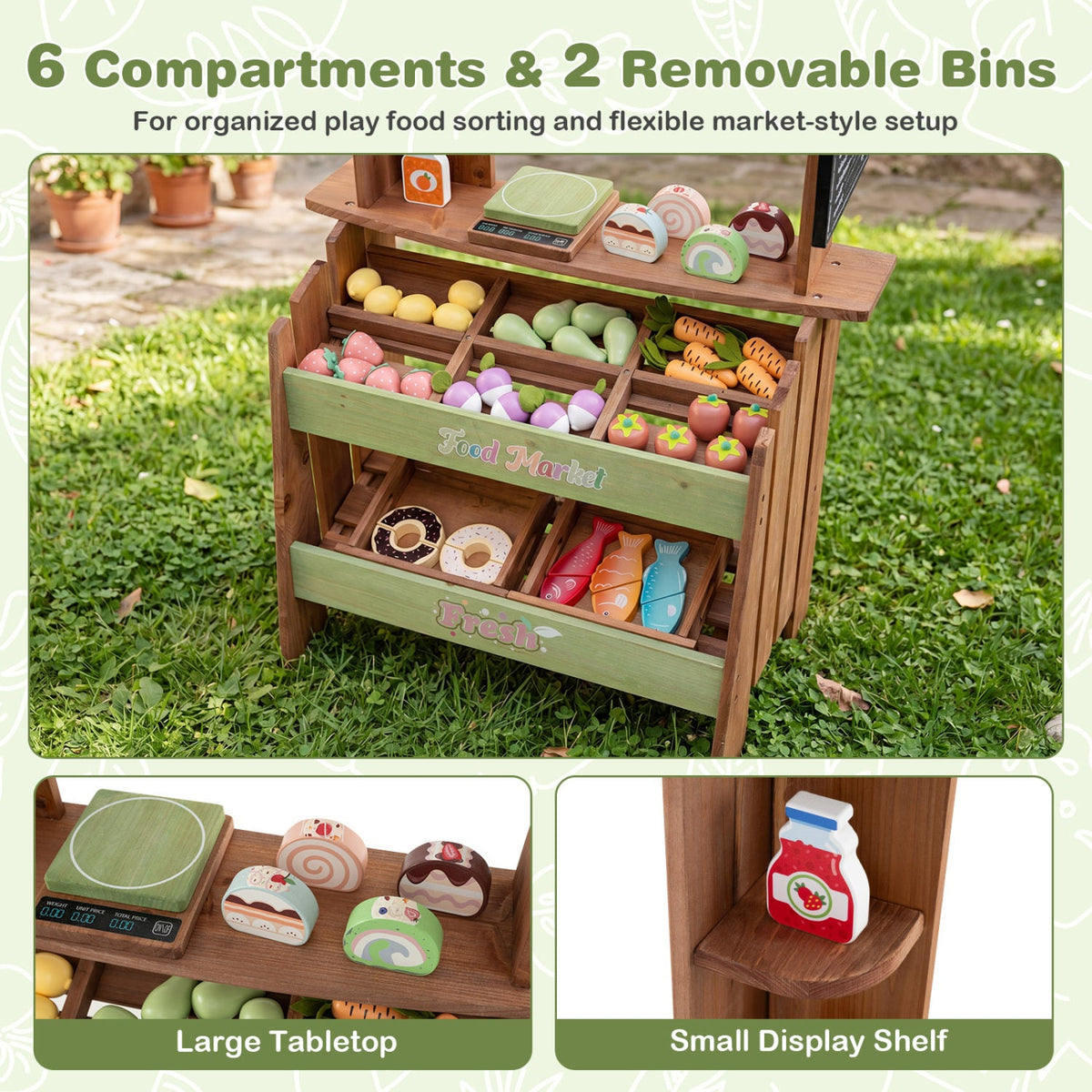 Wooden Grocery Store Playset with Chalkboard & 43 Accessories