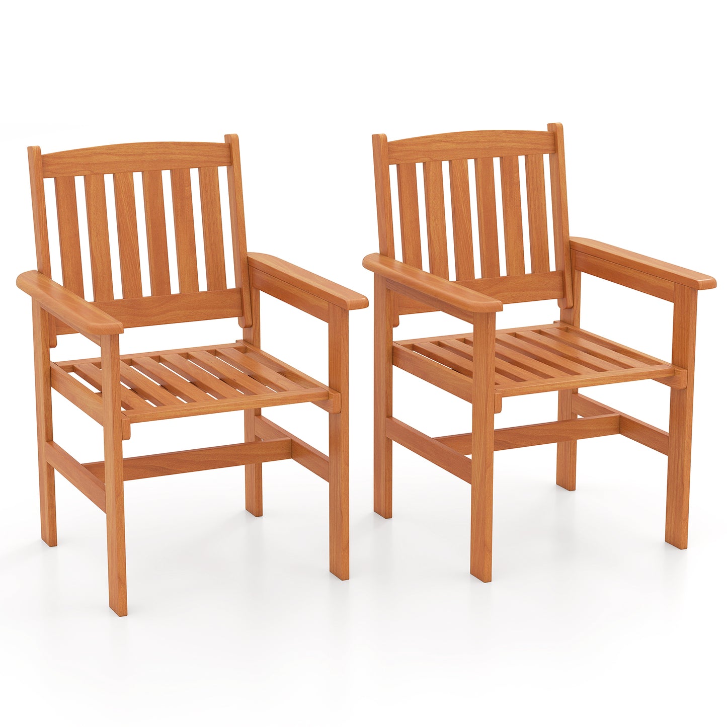 Wooden Patio Dining Chairs Set of 2 with Inclined Backrests