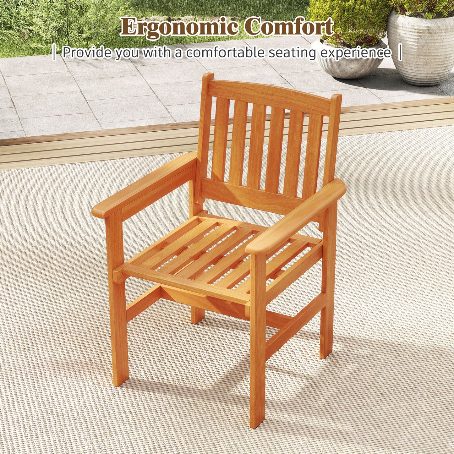 Wooden Patio Dining Chairs Set of 2 with Inclined Backrests