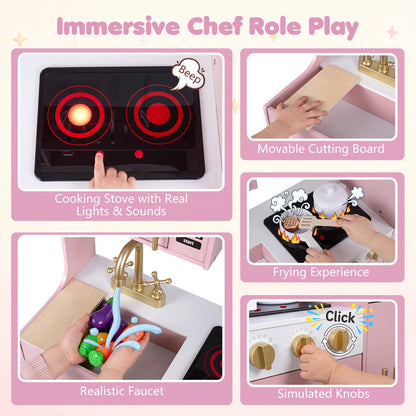 Wooden Play Kitchen with Lights & Sounds for Kids Ages 3+