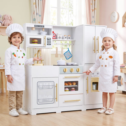 Wooden Play Kitchen with Lights & Sounds for Kids Ages 3+