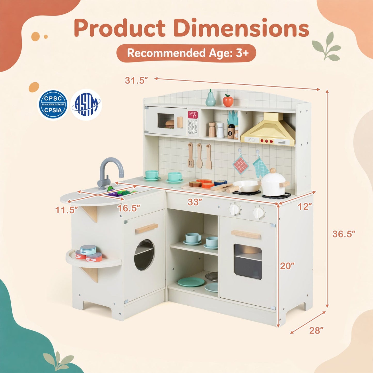 Wooden Play Kitchen Set with Lights & Sounds - White