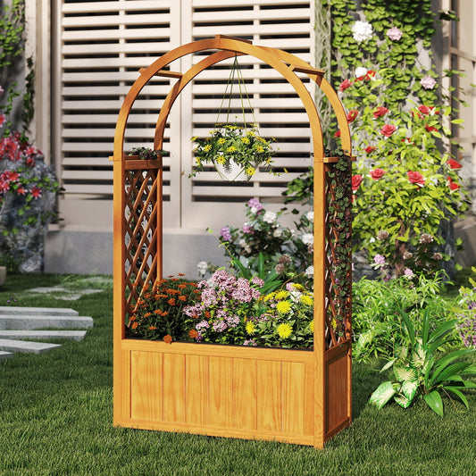 Wooden Raised Garden Bed with Lattice Trellis and Arched Roof-Orange