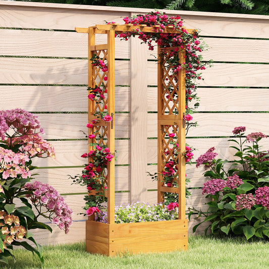 Wooden Raised Garden Bed with Lattice Trellis and Hanging Roof-Orange