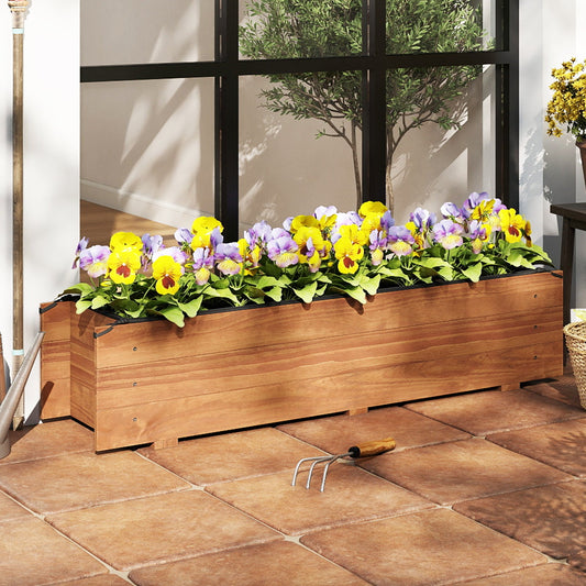 Wooden Raised Garden Bed with Drainage Holes and Liner Elevated Rectangular Planter Box-Orange