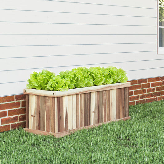 Wooden Raised Garden Bed Natural Acacia Wood Rectangular Planter Box with Drainage-Natural