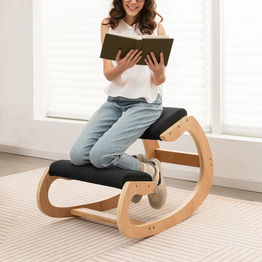 Wooden Rocking Kneeling Chair with Padded Cushions