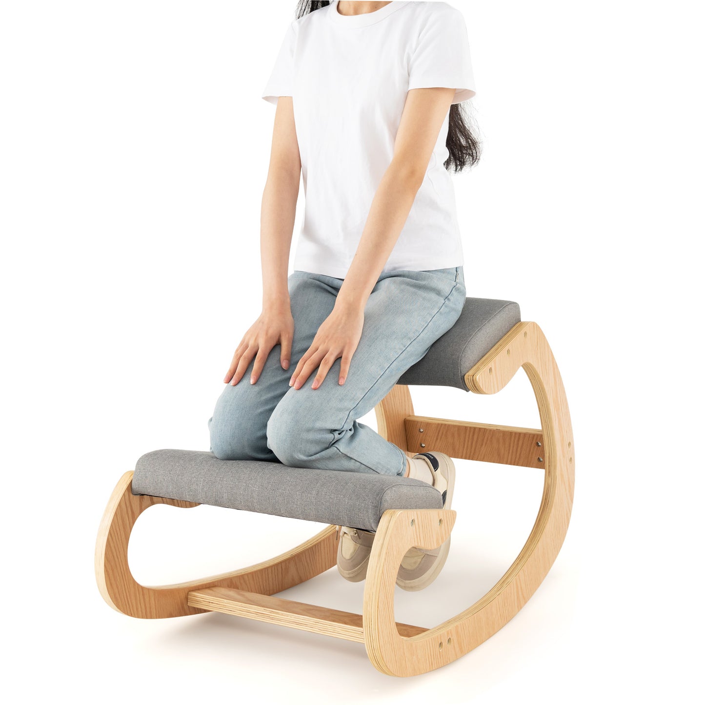 Wooden Rocking Kneeling Chair with Padded Cushions